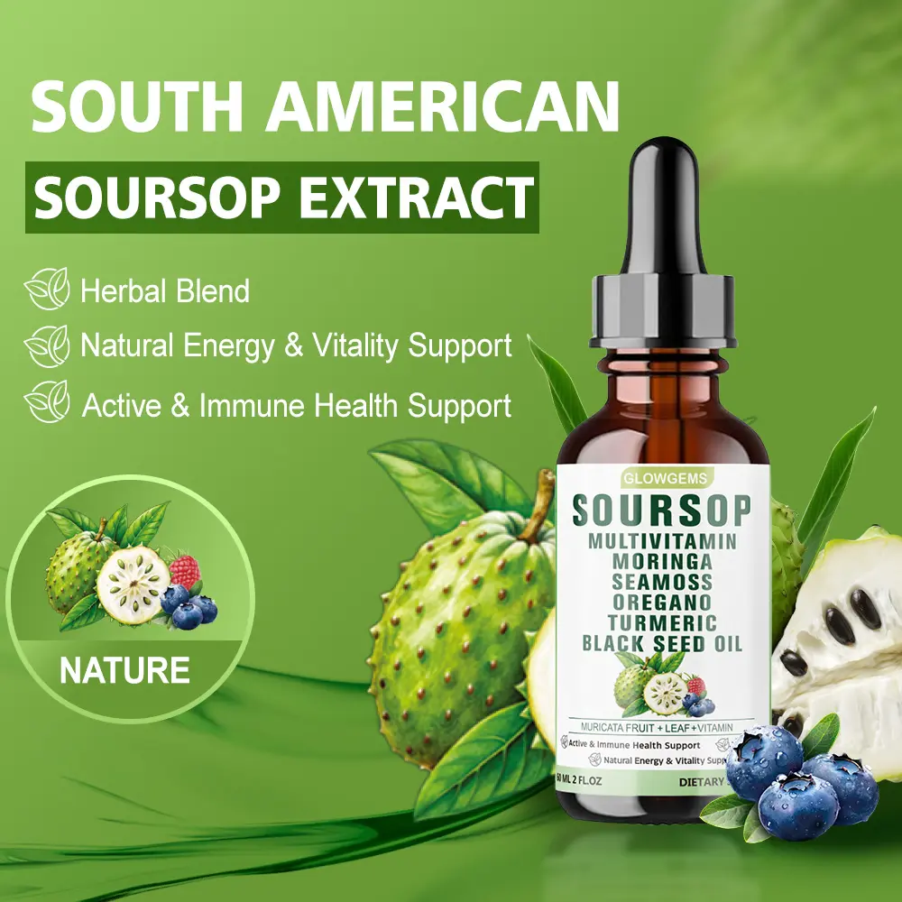10-in-1 Soursop Graviola Liquid Drops 60ML (2 FL.OZ) - 1800mg Extra Strength Formula with Sea Moss, Moringa, Ashwagandha & Black Seed Oil - High Absorption Natural Herbal Extract