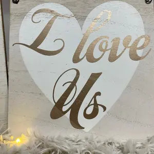 I Love Us & You & Me Wooden Wall Hanging - Decorative Art for Home with Simple Design - Hangable