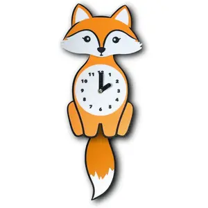 Finn The Fox Pendulum Clock - 3D Printed Quartz Wall Clock, No Wall Damage, Quirky Art, Nursery, Children’s Rooms, Custom Colors