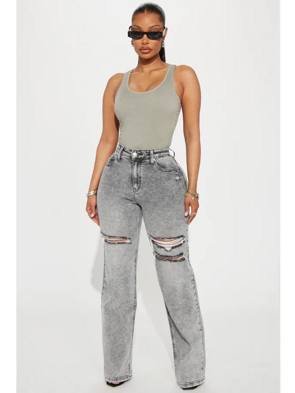 Remi Ripped Stretch Baggy Jeans - Grey