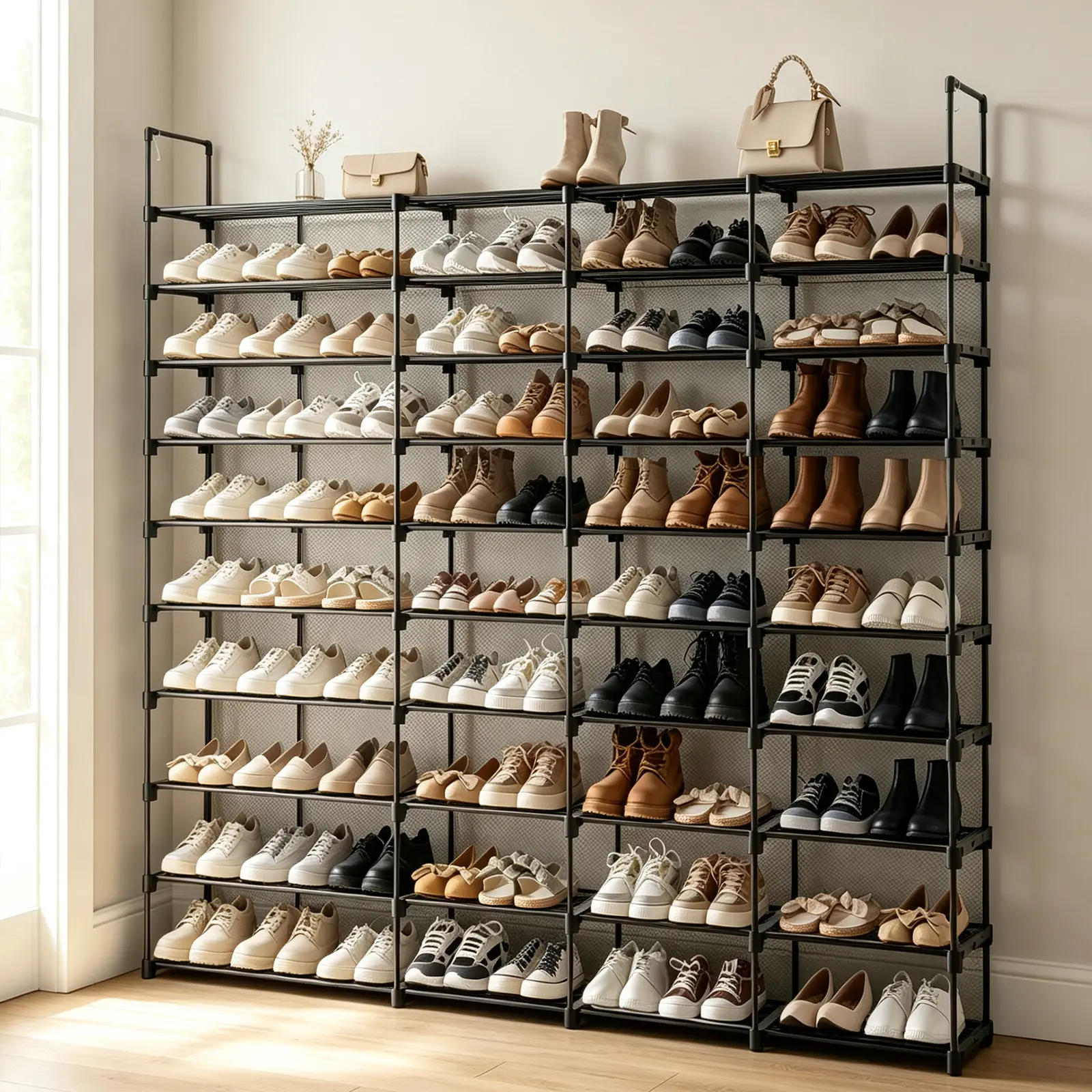 10-Tier Shoe Rack Organizer – Stackable Shoe Cabinet for Entryway, Holds 80 Pairs, Dorm Essentials, Home Decor