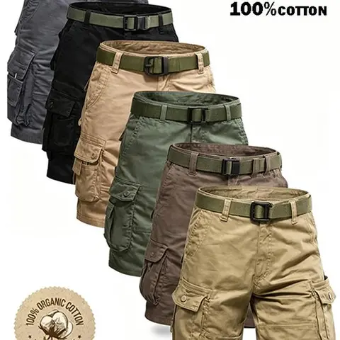 Men's 6-Pack Organic Cotton Baggy Cargo Tactical Shorts - Belt Included, Above the Knee, Plain, Mens Clothing, Casual & Activewear, Multifunction Pockets, Wear-Resistant, Wrinkle-Resistant, Breathable, Eco-Friendly, Suitable for Golf & Weekend Hikes