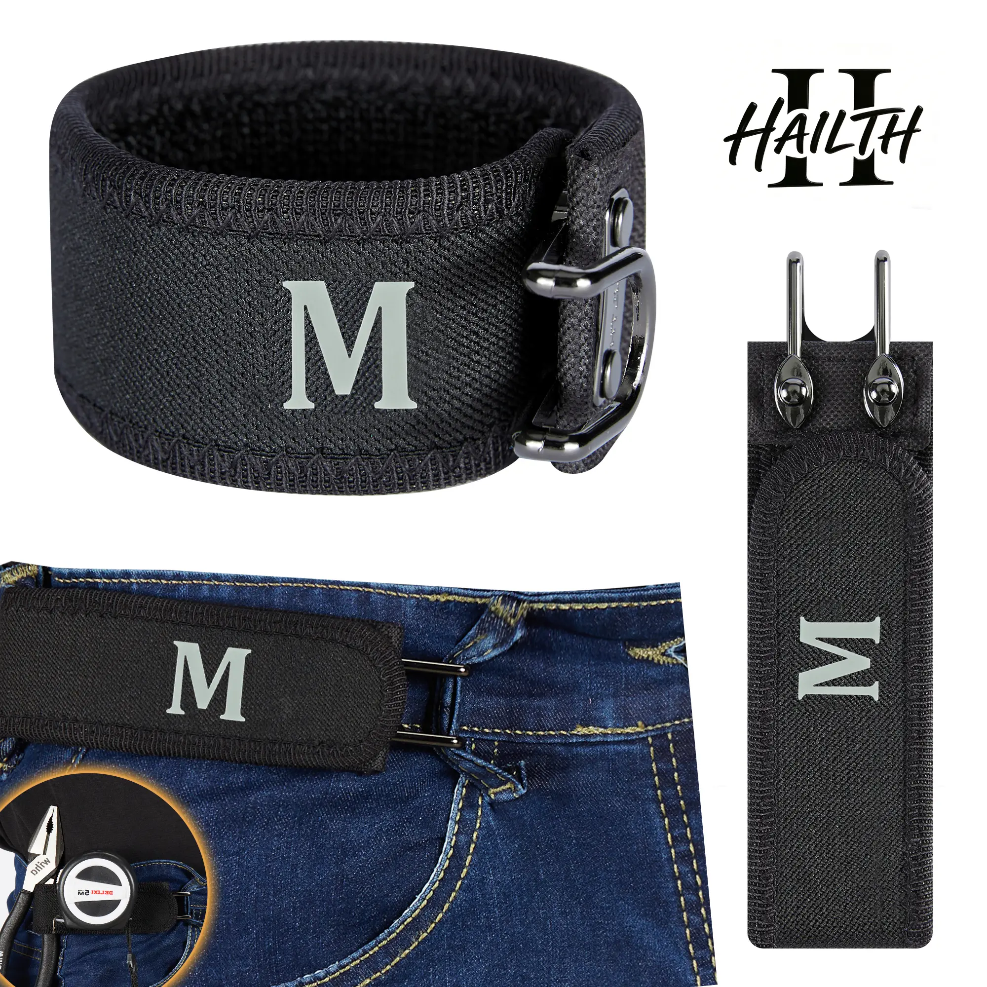 HAILTH 2PCS Buckleless Belt Hook, Tactical Metal Hook Elastic Belt, Gift for Men & Women, Valentine's Day Gift (Letter Design) summerwins