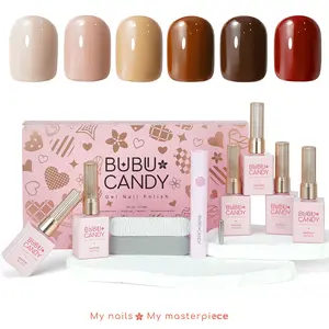 6 Pcs 15ml Caramel Mocha Gel Nail Polish Set  with LED Light & Rubbing Strips -BUBUCANDY HEMA & TPO Free, Vegan Polish Set, 28 Days Wear, , DIY Art Nails Gift Valentine's Day, New Year 2026 Spring New Arrivals