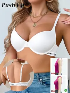 Women's Push-Up Bra, Padded everyday bras, with Underwire Molded & Letter Straps - Shapes Curves, Delivers Lifting Power, Has Adjustable & Comfortable Straps, and Boasts a Back Buckle Back Design, This Lingerie Combines Style Comfort, Minimalist Underwear
