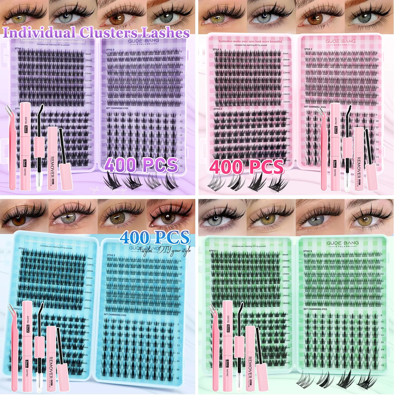 400PCS false eyelash cluster, Lash Extension Clusters, Beauty Eyelash Clusters, including four styles of anime eyelashes, Lightweight, soft and comfortable, suitable for beginners DIY eyelash grafting Lash Set, daily stage makeup, Eyelash Extensions