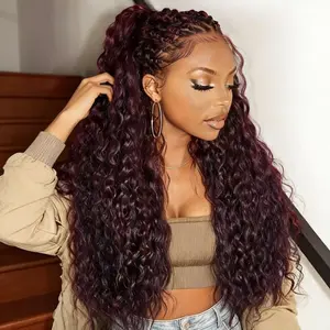 UNice Black Cherry Water Wave Bye-Bye Slip Glueless 13x4 Lace Frontal Wig with Drawstring Ready to Go Natural Hairline