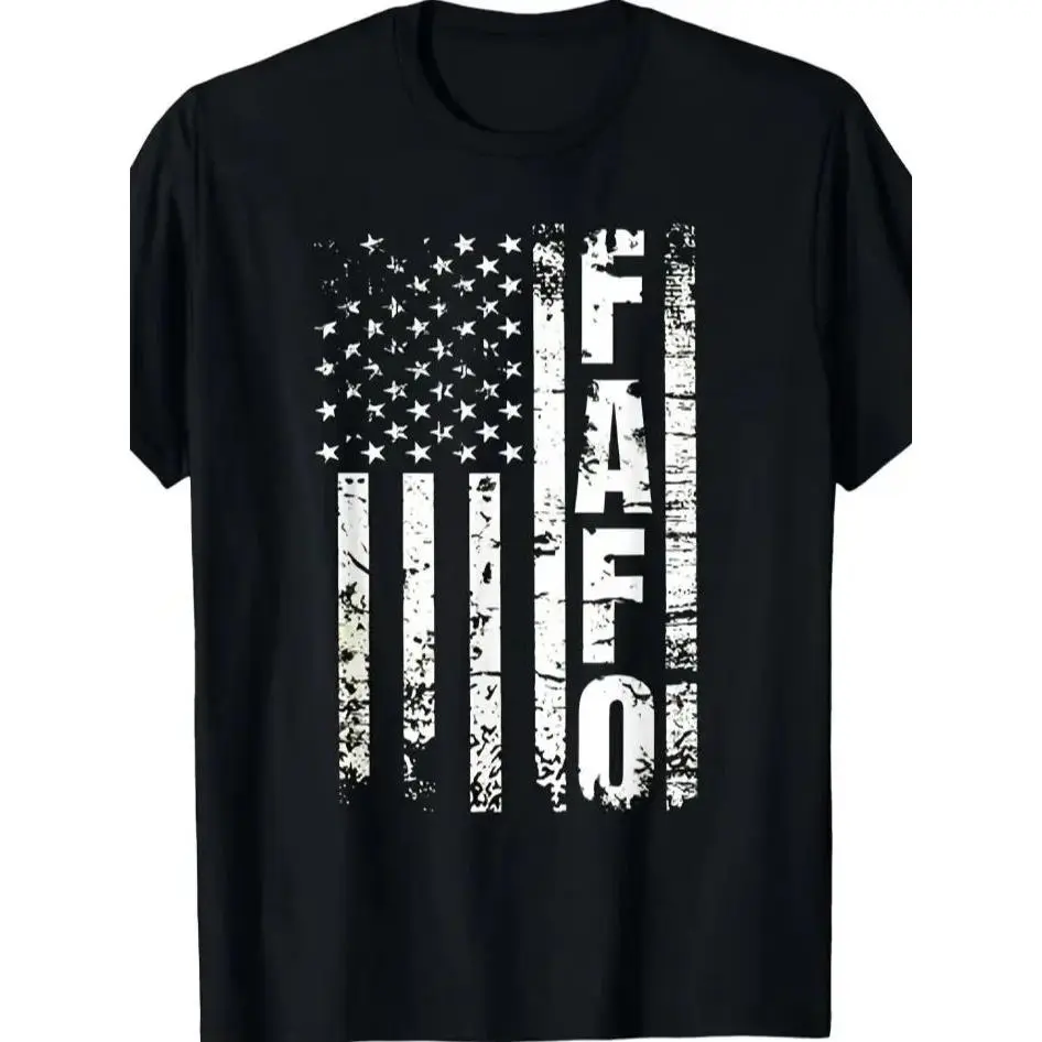 'FAFO’ & Distressed Flag Graphic Tee - Bold 'Fck Around Find Out’ Attitude with Vintage Star & Stripe Motif,Four-season casual short-sleeved T-shirt, sports T-shirt, sport and casual wear, home and casual wear.