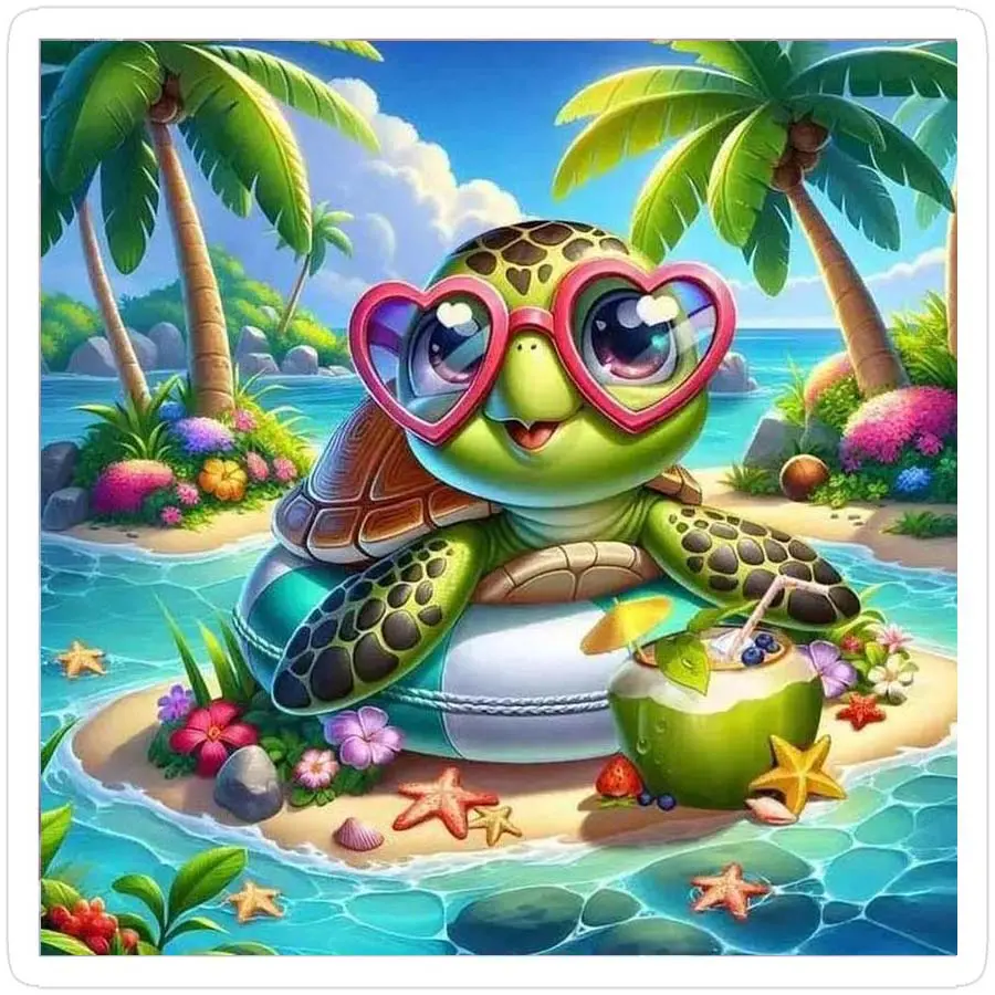 1 set of DIY diamond painting kit, 5D diamond art set, DIY decoration beach, coconut, sea turtle. Mosaic, diamond art, DIY art home decor.
