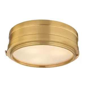 Large Rye Ceiling Light Fixture - Opal Acid Etched Glass Diffuser in Aged Brass or Polished Nickel