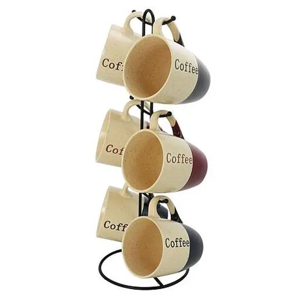 Elama Coffee House 6-Piece 12 oz. Mug Set with Stand, Assorted Colors Elama Coffee House 6-Piece 12 oz. Mug Set with Stand, Assorted Colors