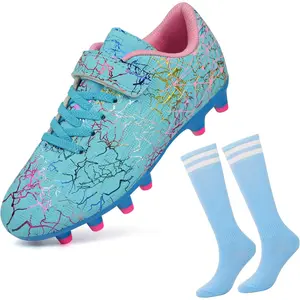 Kids Firm Ground Soccer Cleats Boys Girls Football Cleats with Soccer Socks