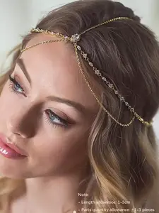 Bride Wedding Zircon Hair Chain, Fashion Bohemian Full Diamond Forehead Chain, Cross-Border Hair Accessory