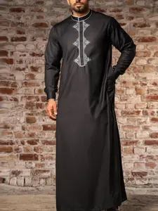 Arab Islamic Traditional Men's Clothing, Authentic Saudi Thobe, Classic Robe with Embroidery Collar, Perfect for Ramadan & Special Occasions