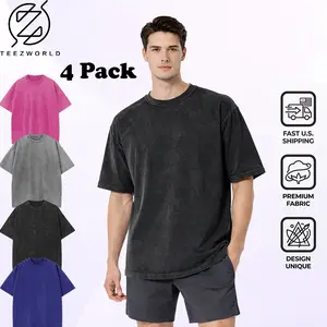 Premium 4-Pack Oversize T-Shirt Bundle – Men’s Trendy Oversized Streetwear T-Shirts, Heavyweight Cotton Vintage Wash Tees, Relaxed Loose Fit Casual Shirts, Soft Comfortable Fabric for Daily Wear