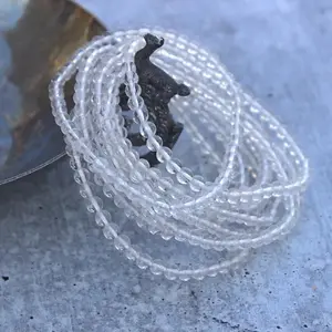 Clear Quartz Crystal 4mm Bead Small Tiny Beads Bracelet for Stacking, Healing Meditation Chakra Balance Calming Protection Bracelet for Stacking