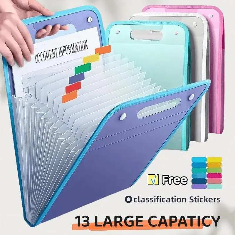 File Folder with 13 Pockets, Waterproof PP Material, Office & Student ...