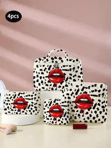 Lip Print Makeup Bag Set, Large Capacity Travel Storage Bag, Cosmetic Storage Bag, Travel Toiletry Bag, Makeup Organizer Pouch, Travel Cosmetic Bags, Cosmetics Bag
