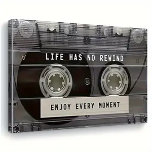 1 Piece Vintage Tape Canvas Wall Art, Vintage Letters Print, Inspirational Quote Music Poster "Life Doesn't Rewind, Enjoy Every Moment" - Framed Decoration, Suitable for Home, Bedroom, Living Room, Home Decor Canvas, Decorative Artwork