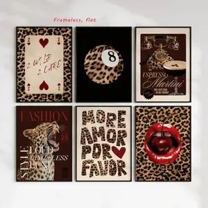 3/6 sheets  -  Retro Leopard Print Cheetah Canvas Art Print  Y2K Fashion Avant-Garde Decorative Artwork  Bedroom Apartment Wall Decor Home Art Poster  Living Room Home Decor Vintage Room Decor, 2D Flat Frameless
