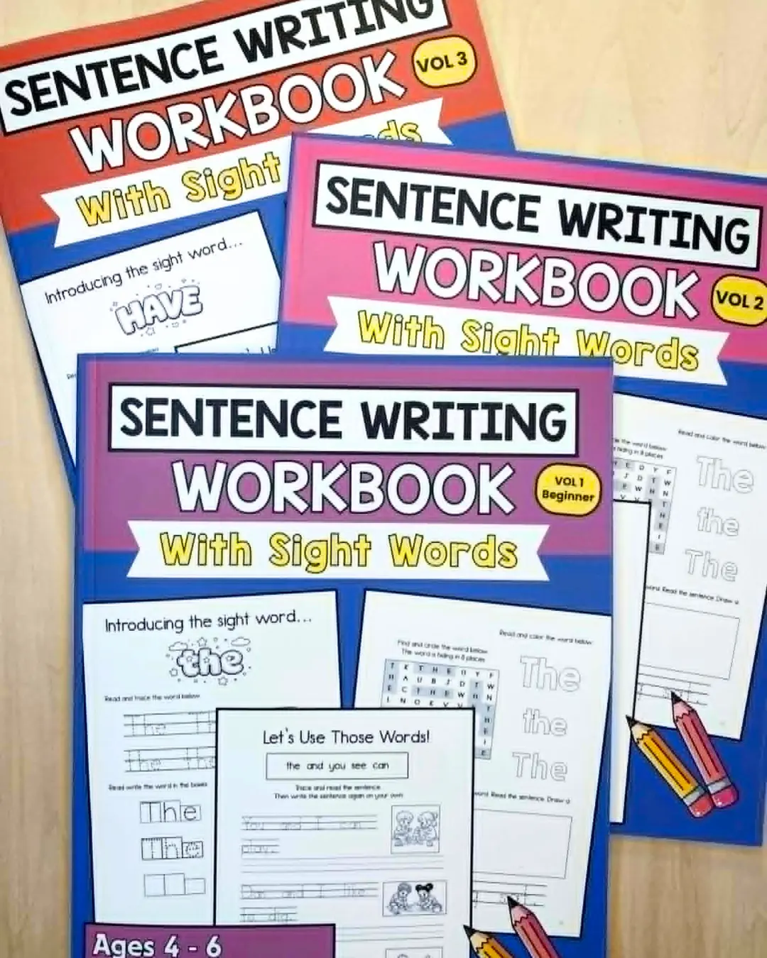 Sentence Writing Using Sight Words - Volumes 1, 2, and 3