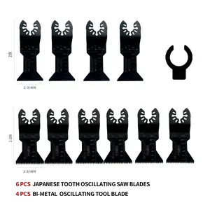 10-Pack set of 6pcs Japanese Tooth ground crv+ 4pcs Bi-Metal,  for Wood, Metal, Nails, Screws, Plastic Cutting, Universal Fit for Oscillating Multi-Tools, Arc Edge Design for Clean Cuts oscillating  saw  blades