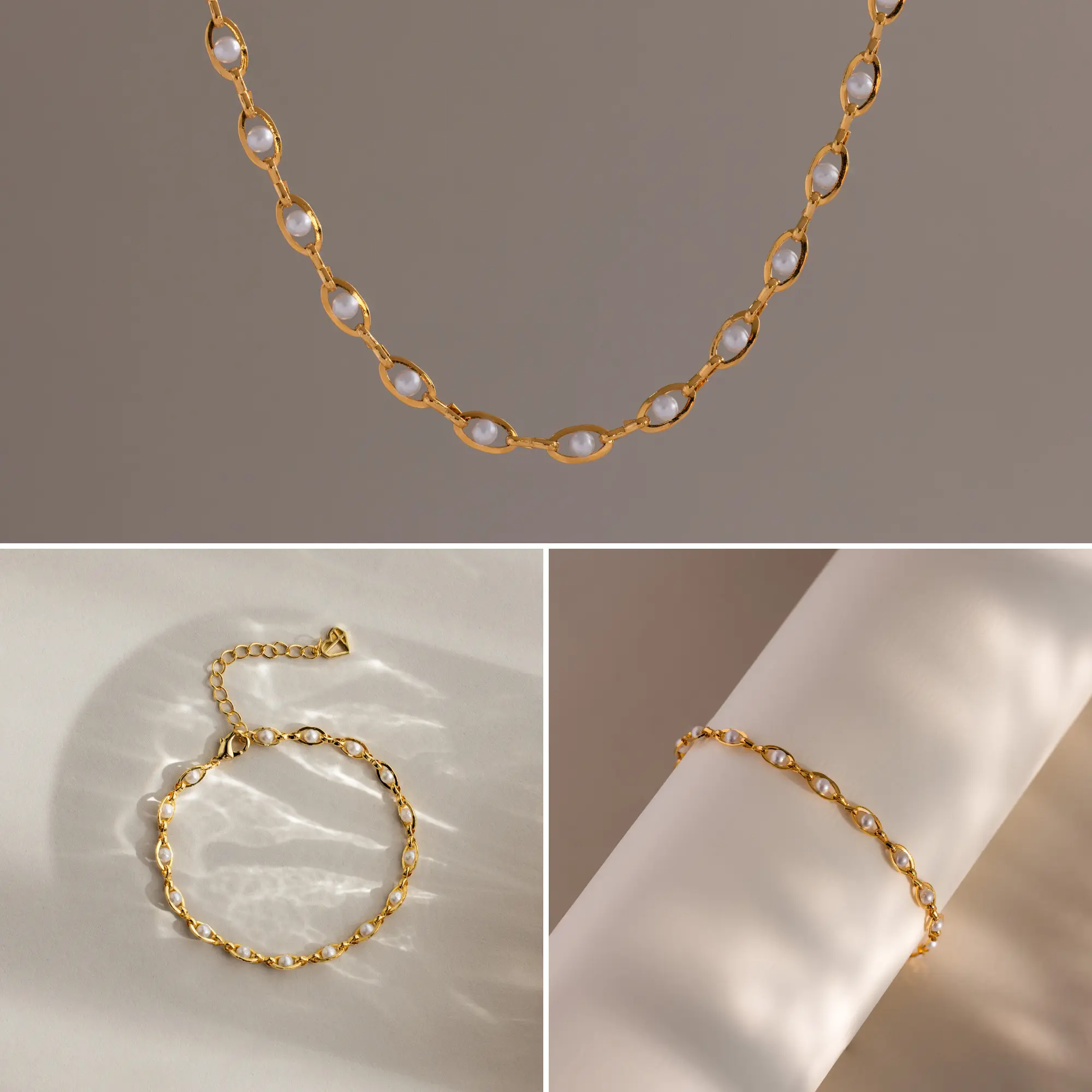 Eternity Pearl Jewelry Set by Caitlyn Minimalist - Set of 3: Dainty Beaded Pearl Bracelet, Choker Necklace, & Anklet - Boho Summer Jewelry - Best Friend Gift