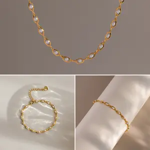 Eternity Pearl Jewelry Set by Caitlyn Minimalist - Set of 3: Dainty Beaded Pearl Bracelet, Choker Necklace, & Anklet - Boho Summer Jewelry - Best Friend Gift