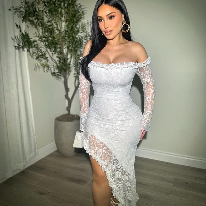 Midnight Lace Asymmetrical Gown Elegance