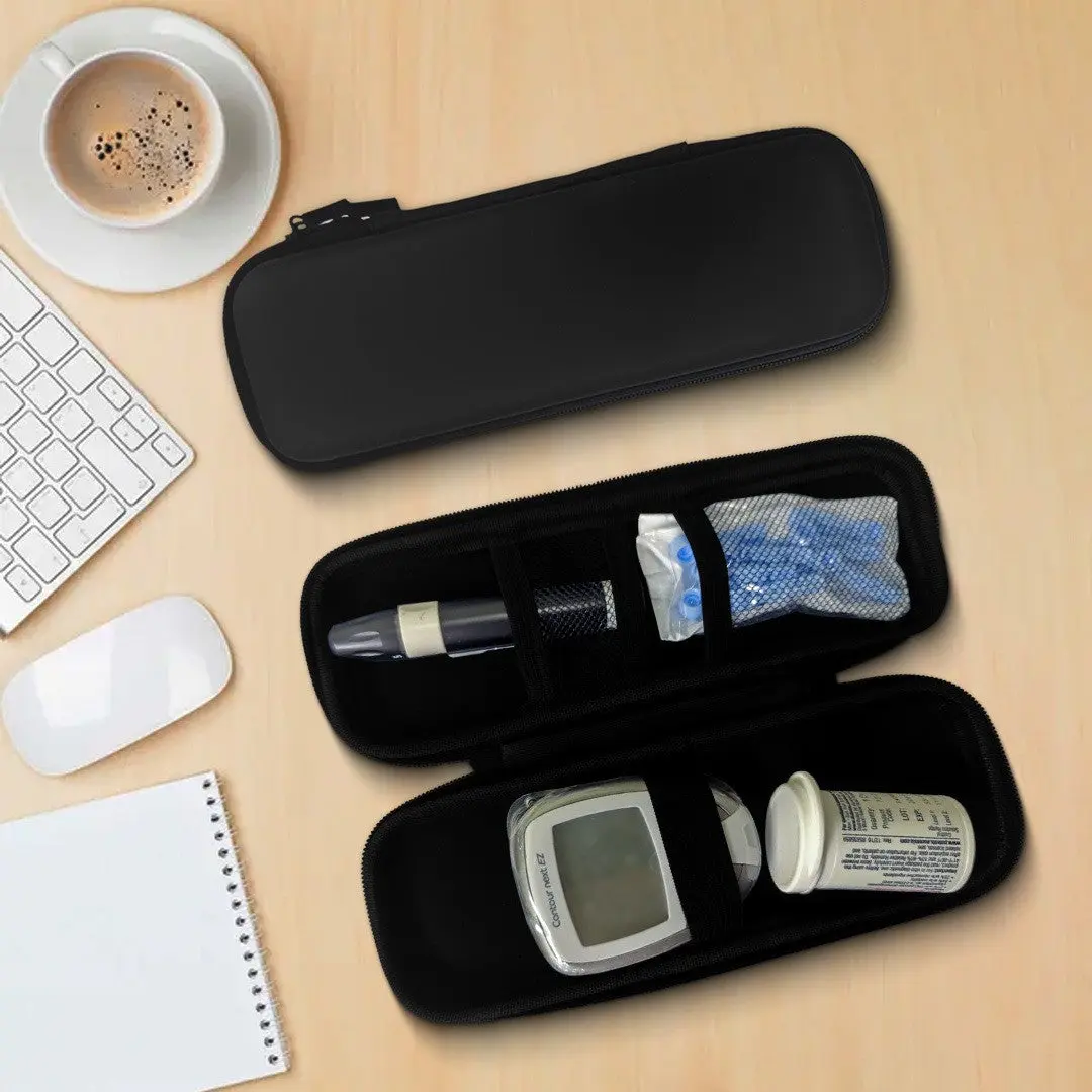Overt Hard Soft Pouch Secure Case for Glucose Meter Carrying Case and Diabetes Supplies