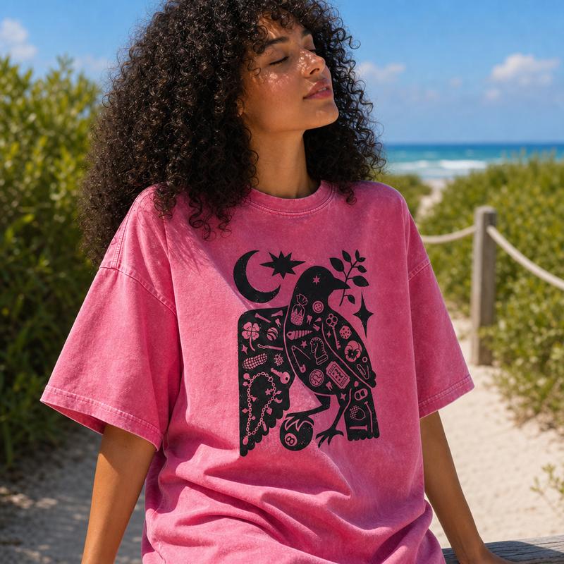 Mystic Crowcore Dark Academia Graphic Tee Women Soft Washed Cotton Magpie Trinket Crow Shirt S-5XL