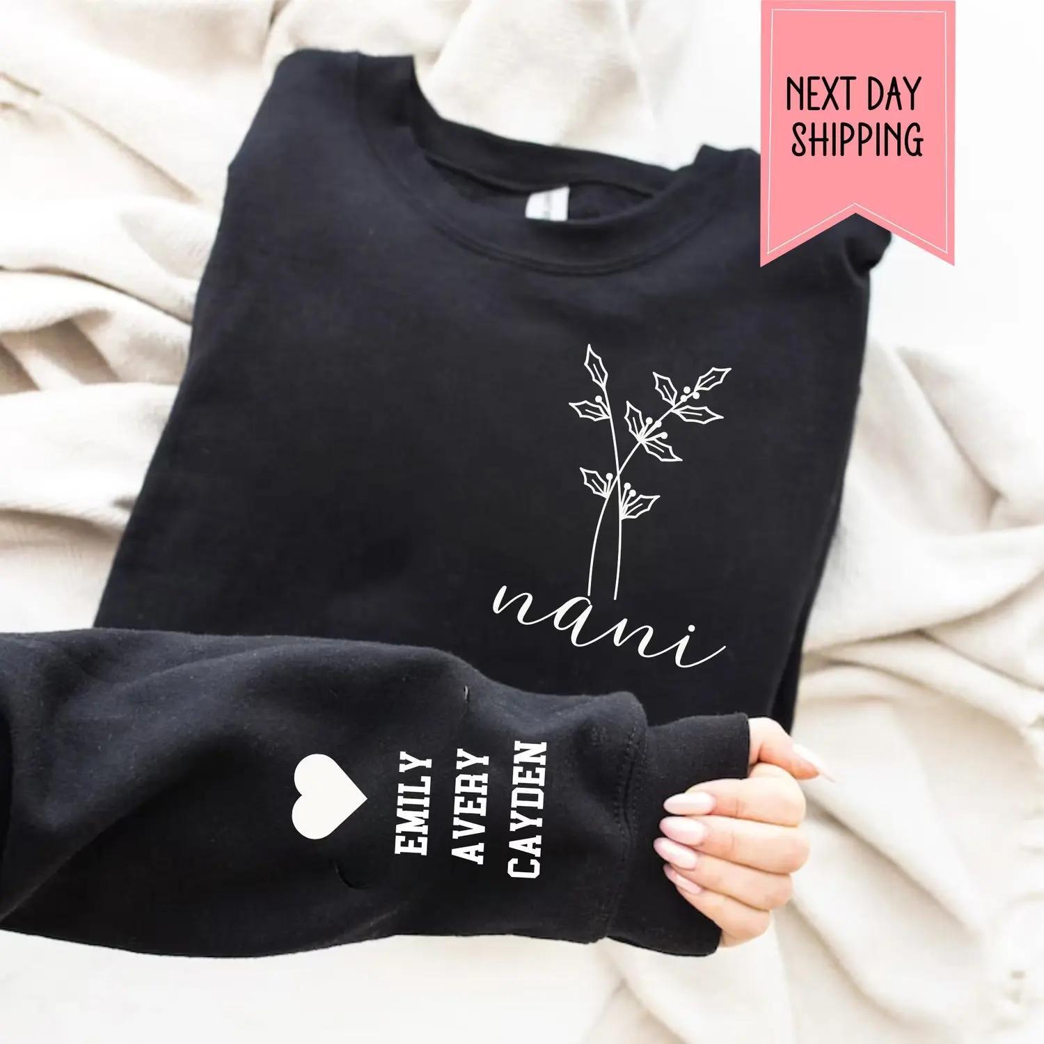 Custom Birth flower Nani  Sweatshirt Gift, Personalized Birth flower granny t-shirt, custom mom shirt, Nani Gift, grandma crewneck gift 6B