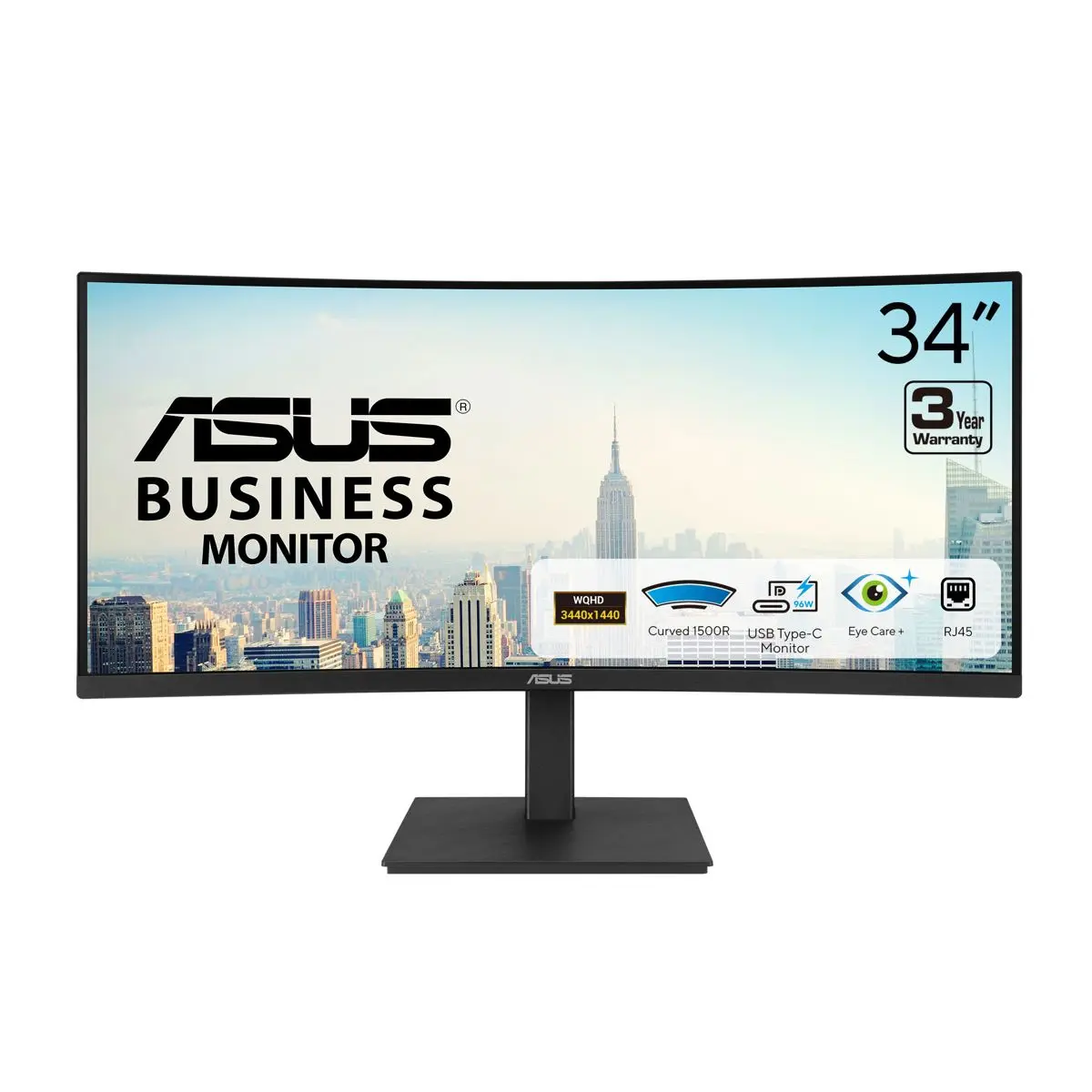 ASUS VA34VCPSR 34" 21:9 UWQHD 100Hz USB-C Docking Curved VA LED Monitor, Black
