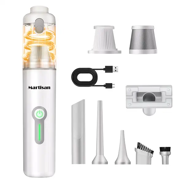 MARTISAN Portable Car Vacuum, 20,000Pa Suction with Strong BLDC Turbo, 3 Speeds, 3-in-1 Versatile Vacuum, 10 Heads, 30+ Min Long Runtime, Quick Charging for Desk, Keyboard, Car, Silver car interior clean truck cleaning SUV cleaning RV clean offeice