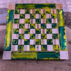 Vivid Yellow Golden Emerald Maple Wood Chess Board with Border - INCLUDES PIECES