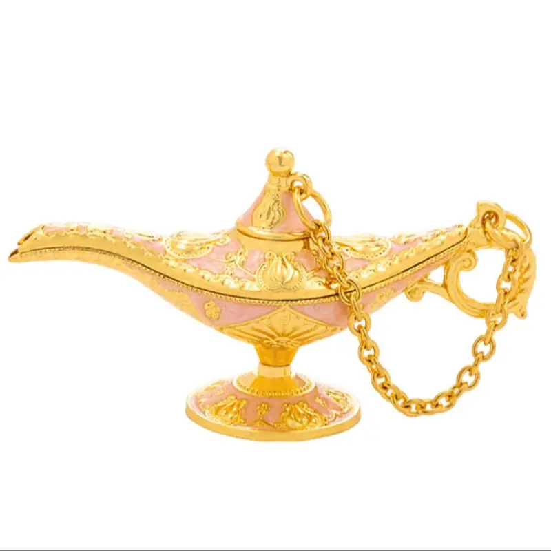 Arabian Style Zinc Alloy Magic Genie Lamp Decorative Decoration, Floral Pattern Resin Craft for Home Living Room Office Decor, Cultural Decor