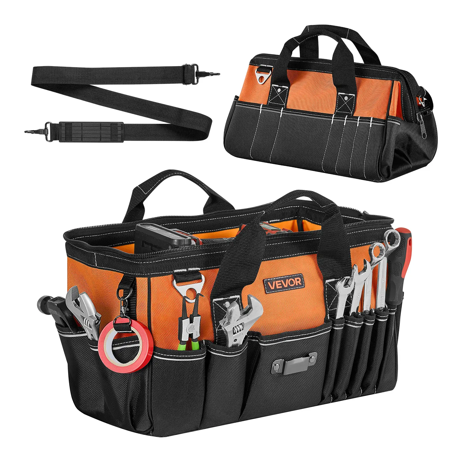【summerfinds】VEVOR 15.7-Inch 33-Pocket Tool Bag, Portable Tool Box Organizer Storage with Soft Handle, Large Zipper, Adjustable Shoulder Strap, for Men, Fathers Day Gifts
