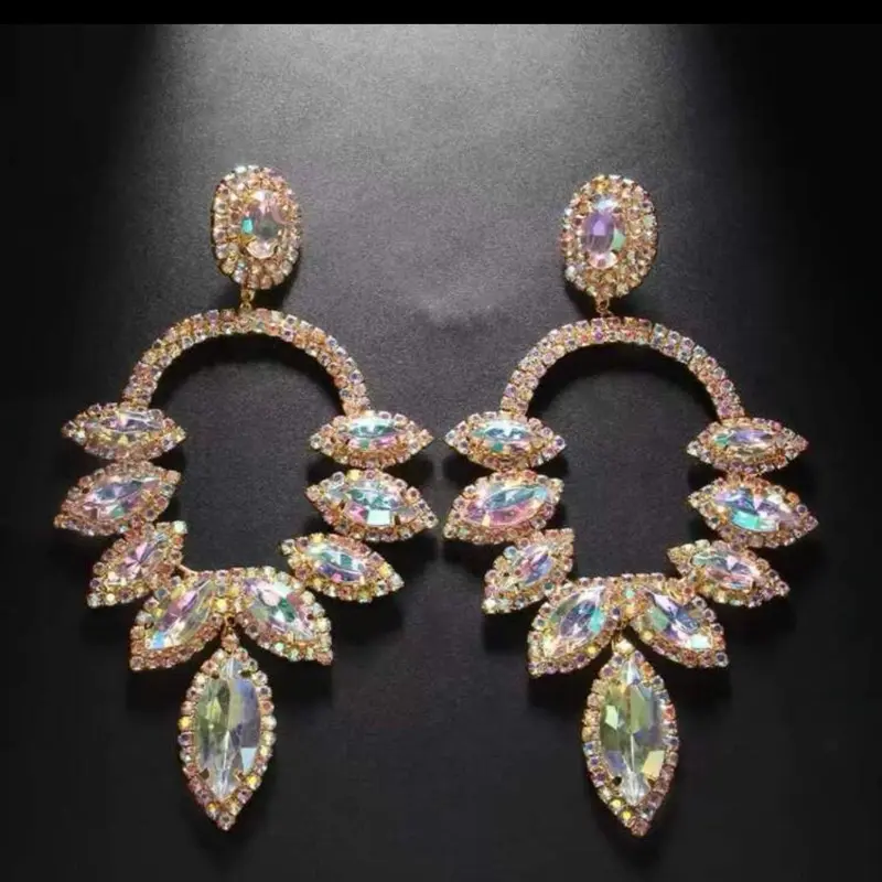 Rhinestone Water Drop Shaped Dangle Earrings with Decorative Elements and Sparkling Finish