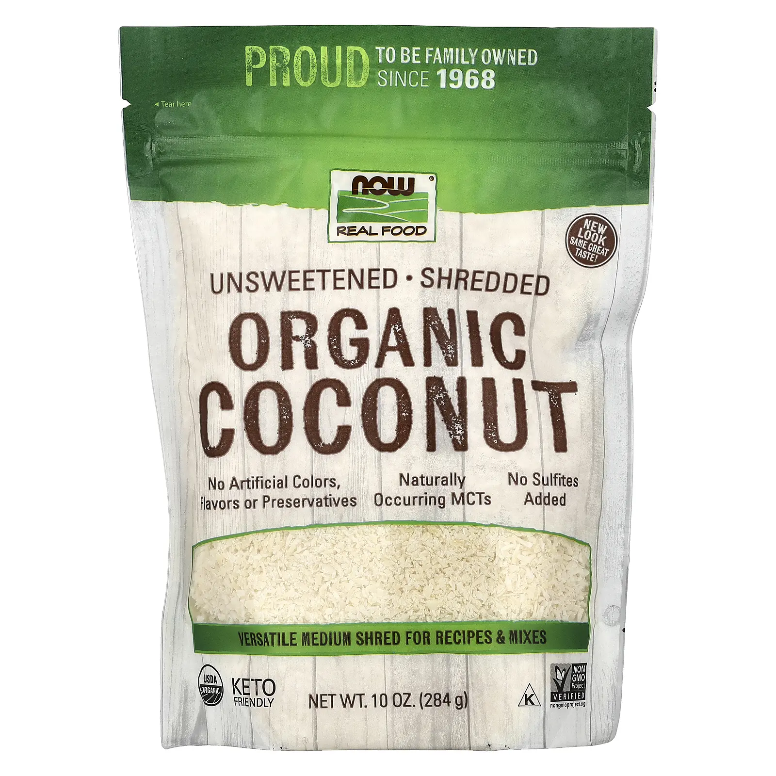 NOW Foods Real Food, Organic Coconut, Unsweetened, Shredded, 10 oz (284 g)