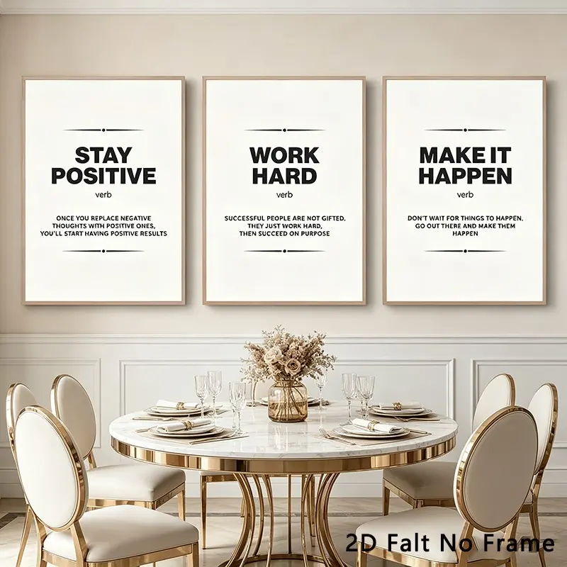 Unframed 3 Pcs Minimalist Motivational Canvas Art Print, Stay Positive Aesthetic Wall Decor, Simple Quote Poster for Modern Home, Neutral Home Decor
