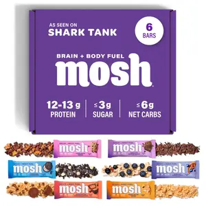 MOSH Variety Pack Keto Protein Bars - 6 Count, High Protein, Low Carb, Gluten Free, with Ashwagandha & Lion's Mane, Brain Healthy Snack