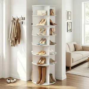Fahuac Smooth 7-Tier 360° Rotating Shoe Rack Organizer - 15 - 20 Kg Capacity, Space-Saving Moisture-Proof Wood-Plastic Composite Decor Tower, for Entryway, Closet
