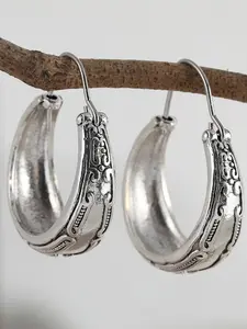 2024 New Style Vintage Style Carving Flower Textured Dangle Hoop Earrings, Boho Style Ear Jewelry for Women, Fashion Accessories for Party, Daily Clothing Decor