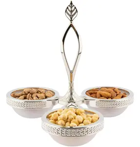 Turkish Luxury Sectioned Serving Dish | Triple Glass Bowl Set - 309-K-11 Silver
