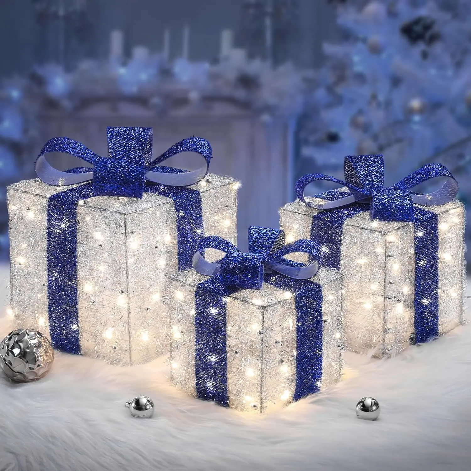 Quntis Christmas Decorations 1pc Christmas Gift Boxes 140 LEDs 8 Modes Timer Function Color Plug-in for Christmas Wedding Valentine's Day Hot Pink Blue Silver Rose Red Pearly White Colorful Home Ornament Led Party Light