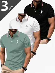 Men's Summer Golf Polo Shirts, 3-Pack, Short Sleeve, Tie Dye Pattern, Comfortable Breathable Fabric, Outdoor Sports & Casual Wear