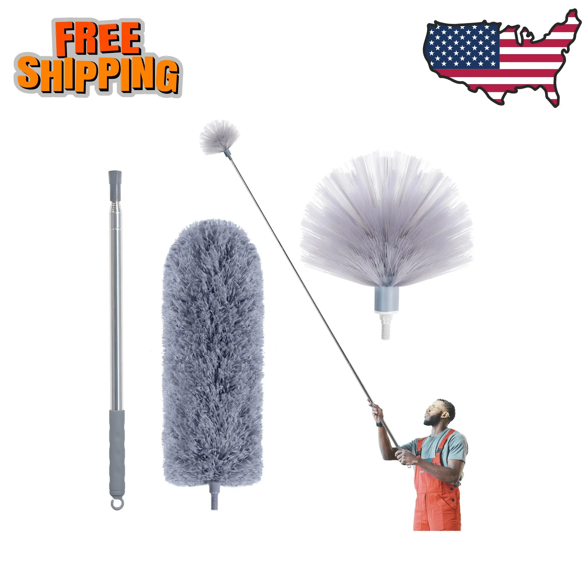 Cobweb Duster with Extension Pole, Spider Web Brush & Ceiling Cleaning Kit, 100"