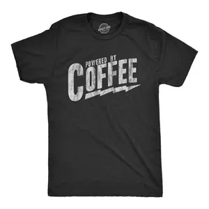 Mens Powered By Coffee T Shirt Funny Sarcastic Cool Saying Vintage Graphic Tee Mens Funny T Shirts Cool Vintage Fashion T-Shirt Gift Classic Menswear Sarcastic Apparel for Men Funny Coffee Short Sleeve Novelty Black