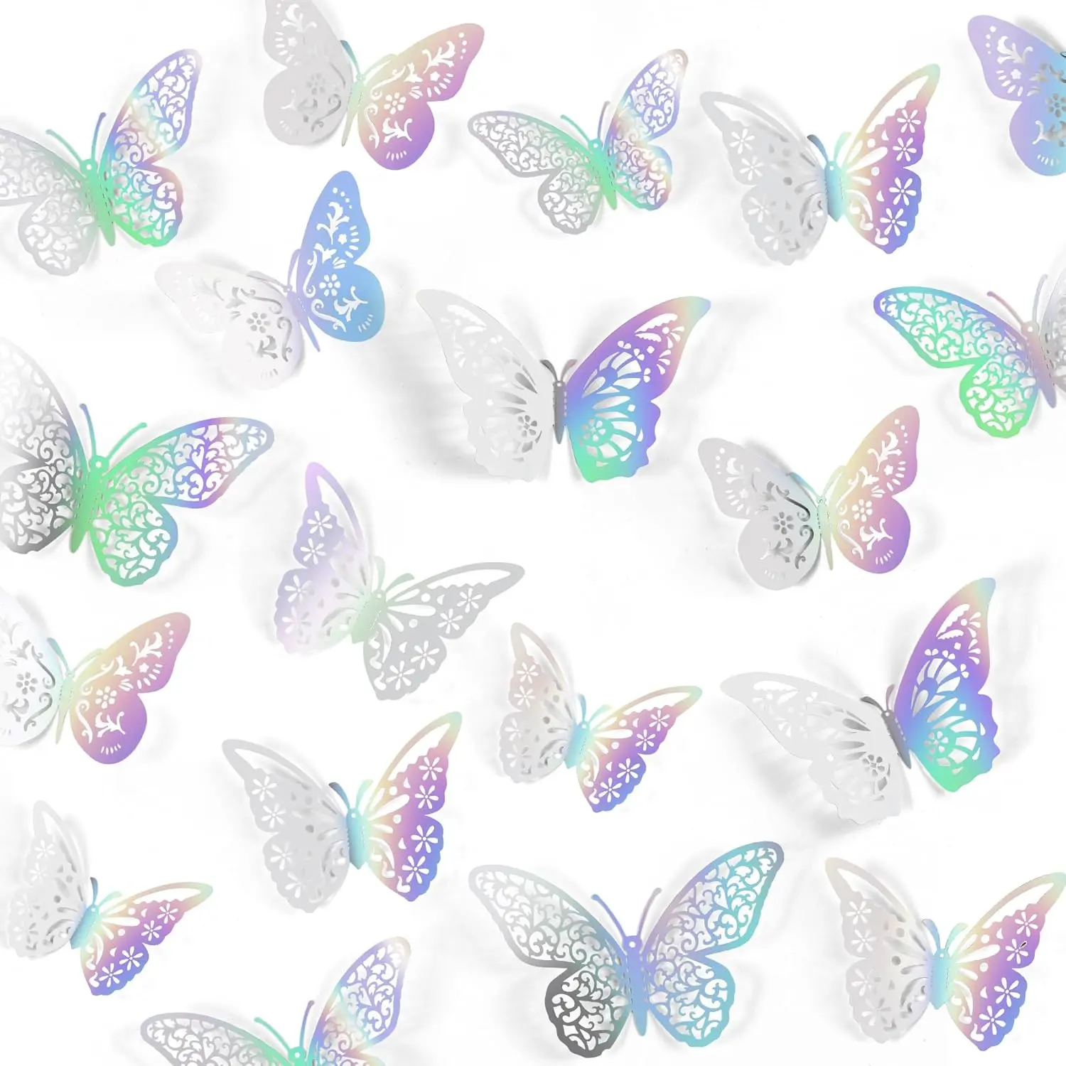 48 count Rainbow  Butterfly Butterly Decorations, 4 Styles 3 Sizes, Wall Decor,  Butterfly Party Decorations, Butterfies for Crafts, Bouquet, Cake Decorating, Flower Arrangements
