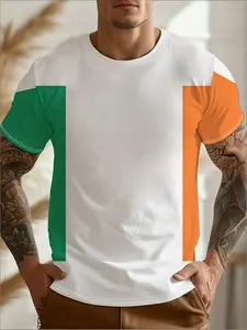 Men's Ireland Flag T-Shirt with 3D Graphic Print, Short Sleeve Breathable Sports Tee for All Seasons, Comfortable Fit for Training & Casual Wear, Athletic Training Apparel, Workout Sportswear, Breathable Tops